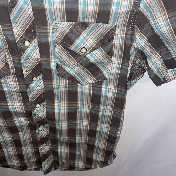 American Eagle Outfitters Western Shirt Men’s Size XS Brown Striped Pearl Snaps - Picture 7 of 12